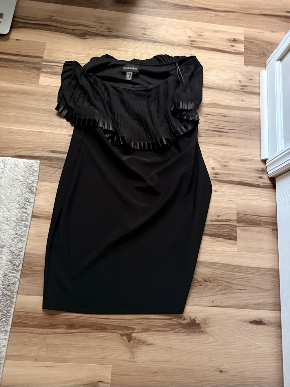 LC Lauren Conrad Black One-Shoulder Pleated Ruffle Sheath Dress